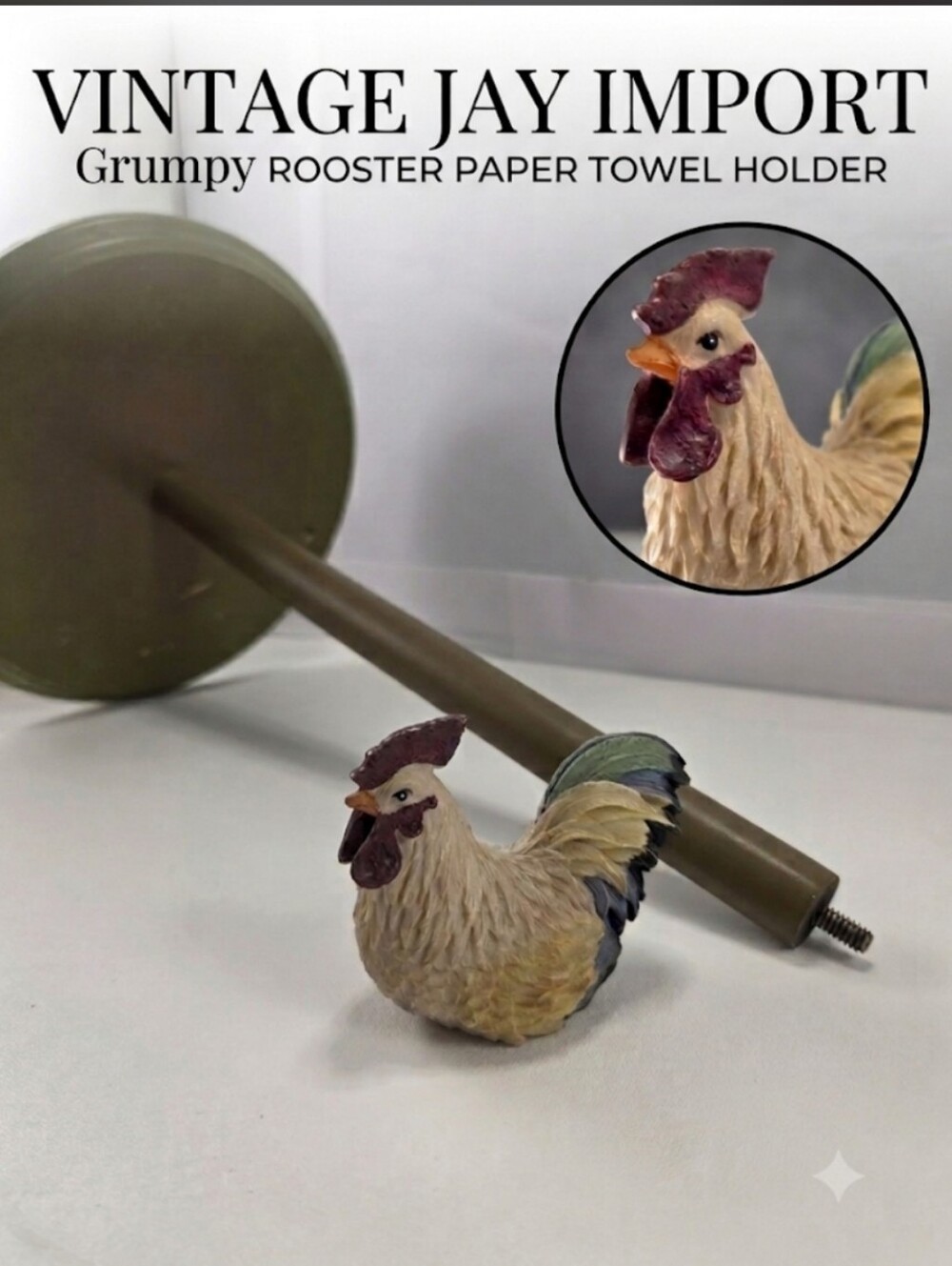 Vintage Jay Import Grumpy Rooster Rustic Paper Towel Holder Wood